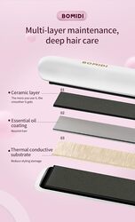 BOMIDI HS2 Hair Straightener With Bottom Rotation Gear Adjustment Smart Thermostat MCH Tech 15 Second Rapid Heating and Smart Display  White